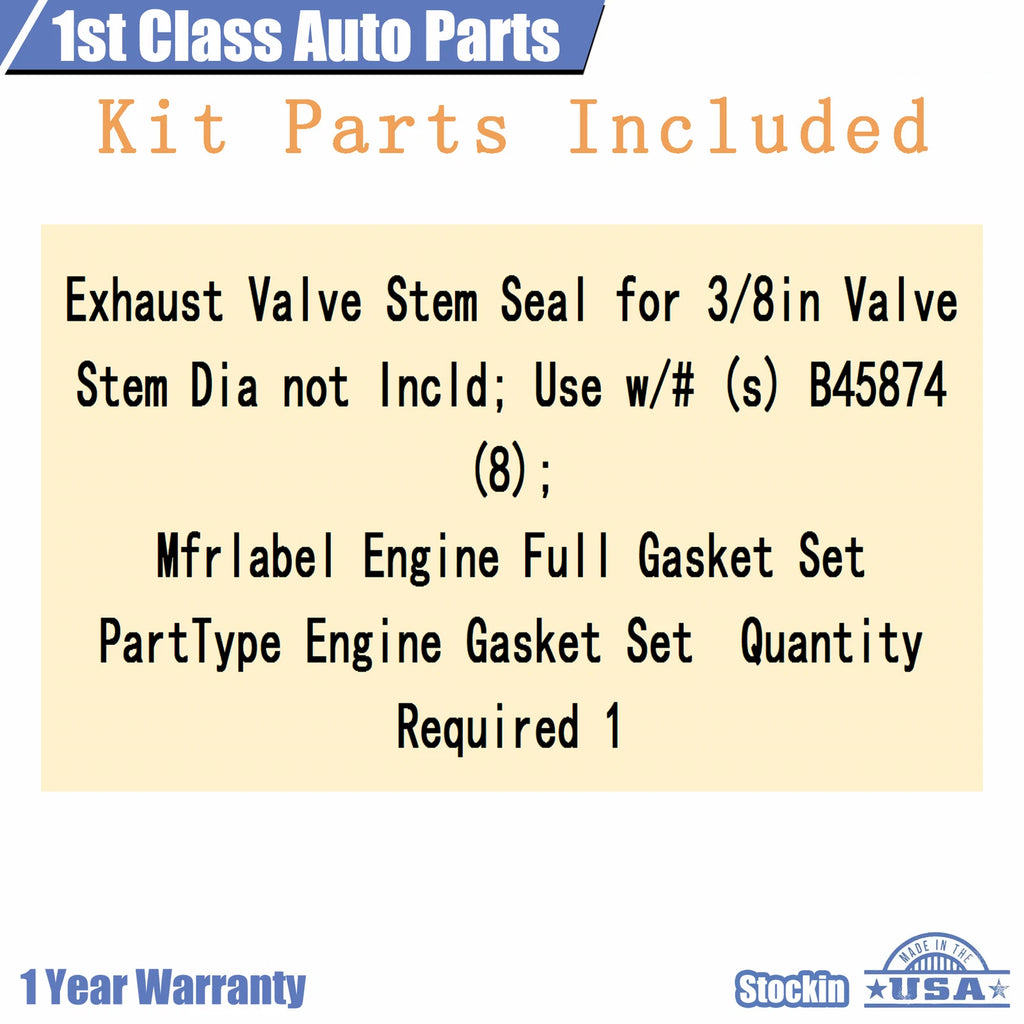 Engine Gasket Set for Chevy G30 K1500 GMC C2500 G2500 (1987–1995)