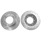 2 x Front Drilled + Slotted Disc Rotors + Brake Pads for Toyota 80 Series
