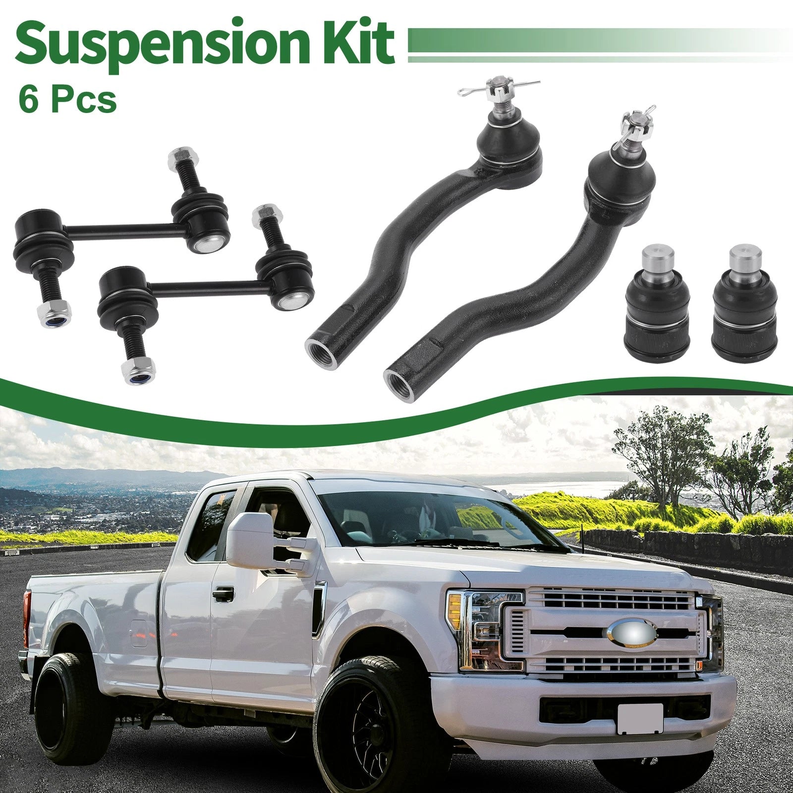 6 Pcs Front Suspension Kit Tie Rod Ends Sway Bar Link for Ford Edge (2007–2014)