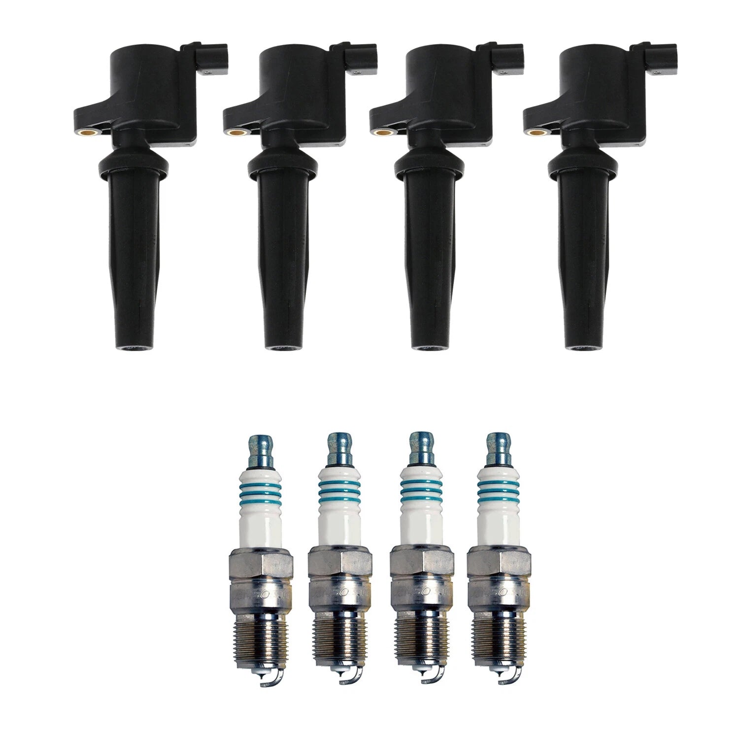 Set of 4 Ignition Coils & Iridium Spark Plugs for Ford Focus (2000–2007)