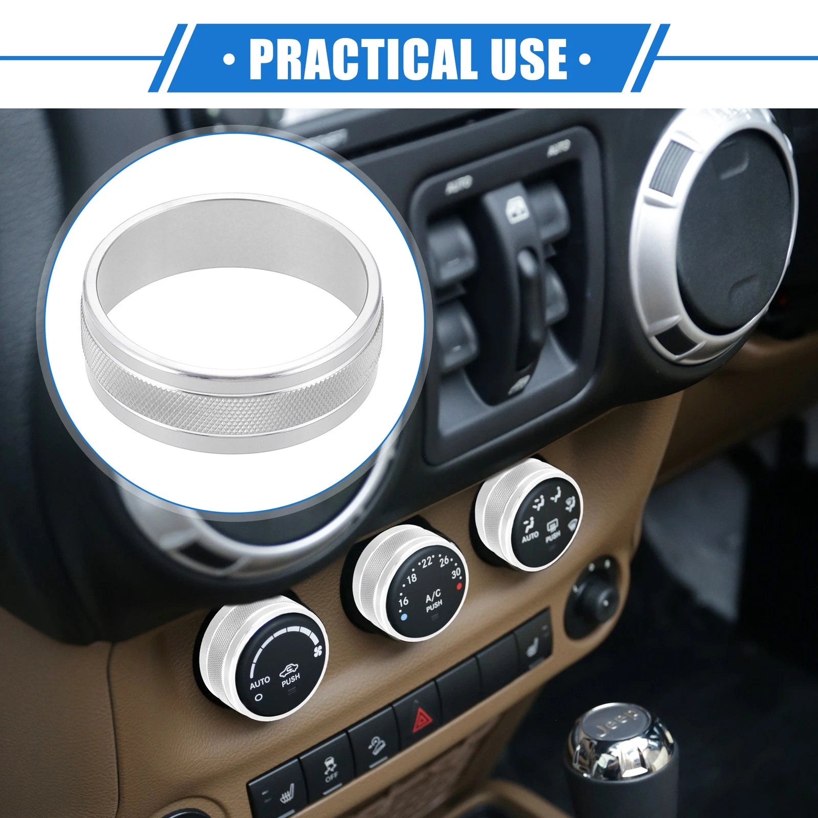 3pcs AC Switch Knob Cover Ring for Jeep Wrangler JK JKU (2011–2018) Silver
