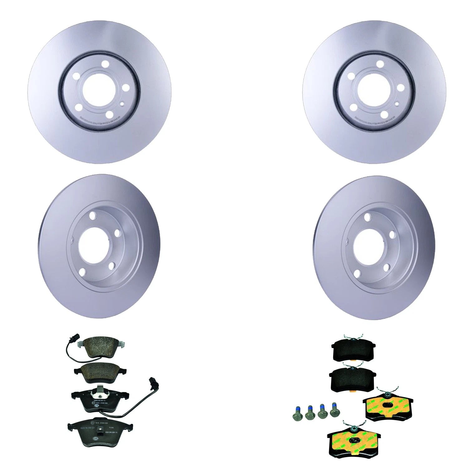 Set of 4 Hella Front Rear Rotors Low-Met Disc Brake Pad Kit for Audi A4 (2002)