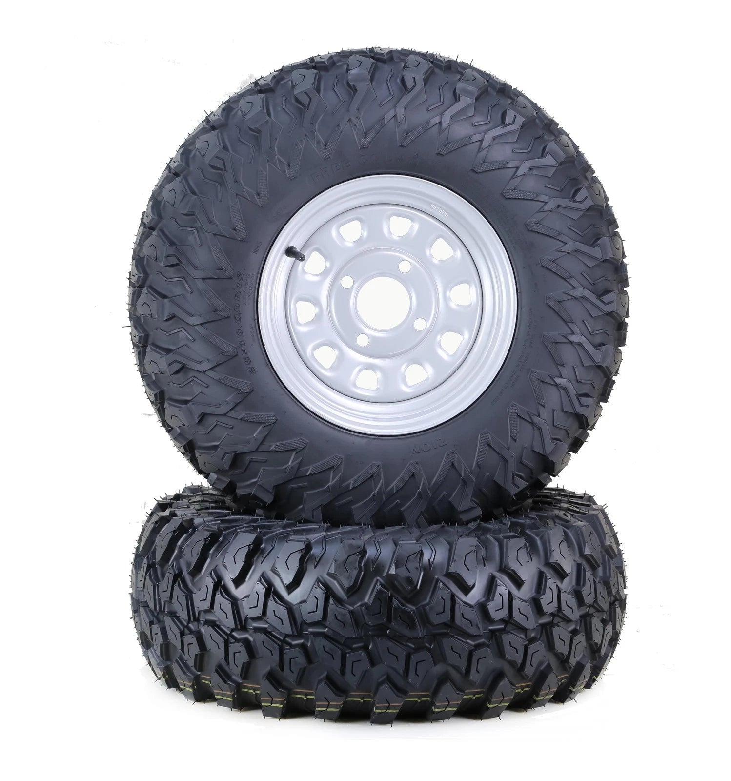 Set of 2 Free Country UTV Tires & Wheels 25x10R12 8-Ply 4-110 PCD Silver
