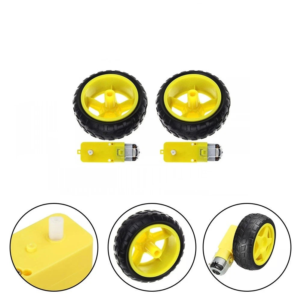 Set of 4 Plastic Tires with DC 6V Gear Motor for Arduino Smart Robot Car