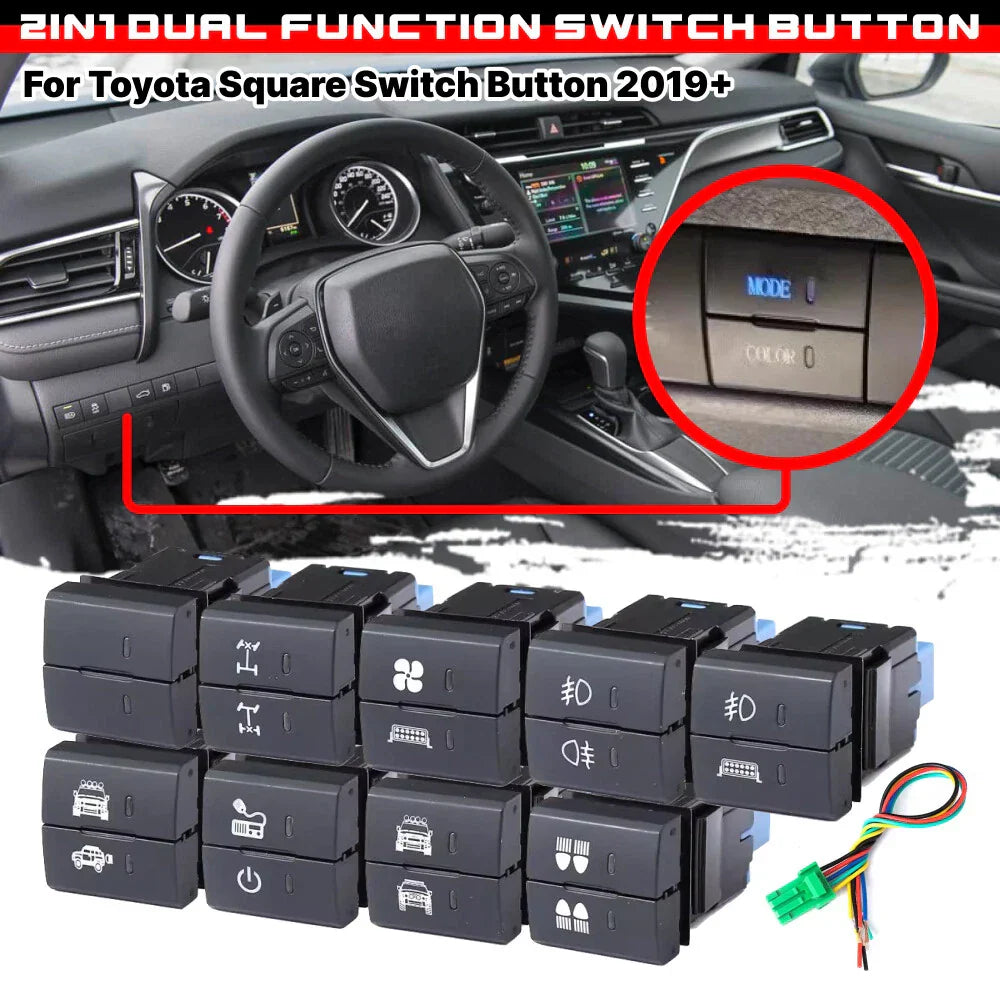 1x Black Dual Dashboard Square Switch Button w Harness for Toyota Current Model