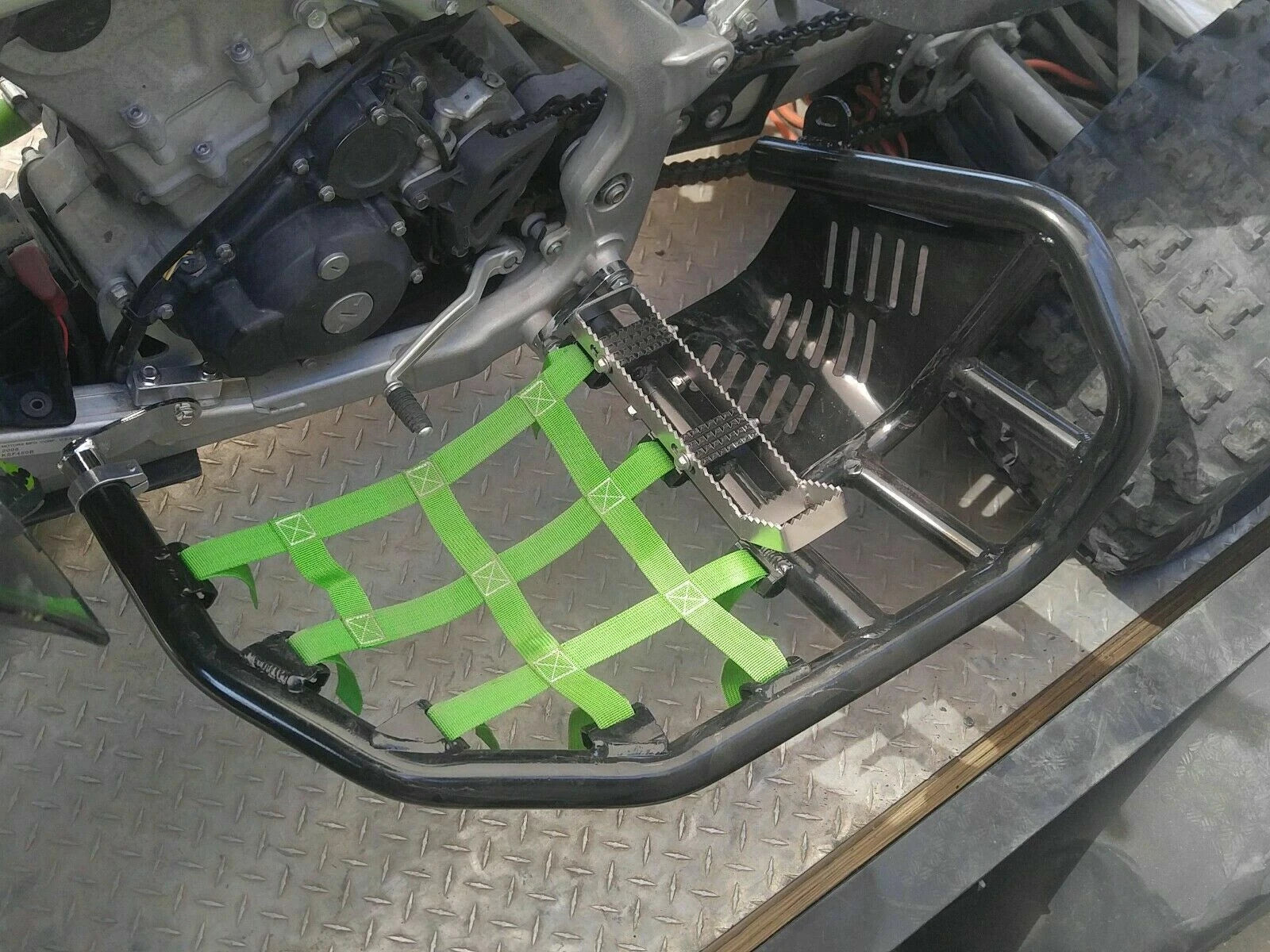 Nerf Bars for Kawasaki KFX450R (2008–2015) Pro Peg Heel Guard Black Green Net