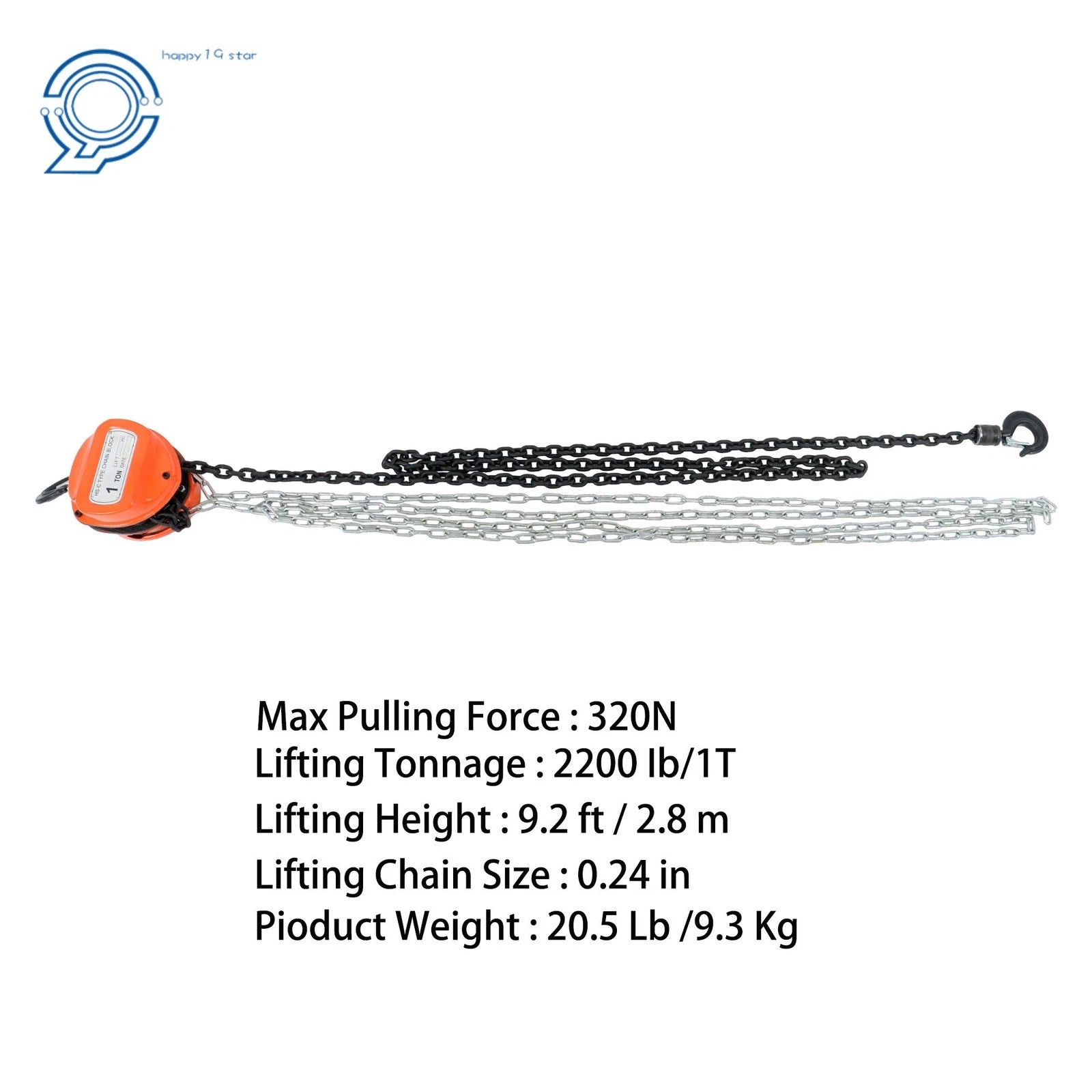 1 Ton Hand Chain Hoist for Garage Factory (10 ft Capacity)