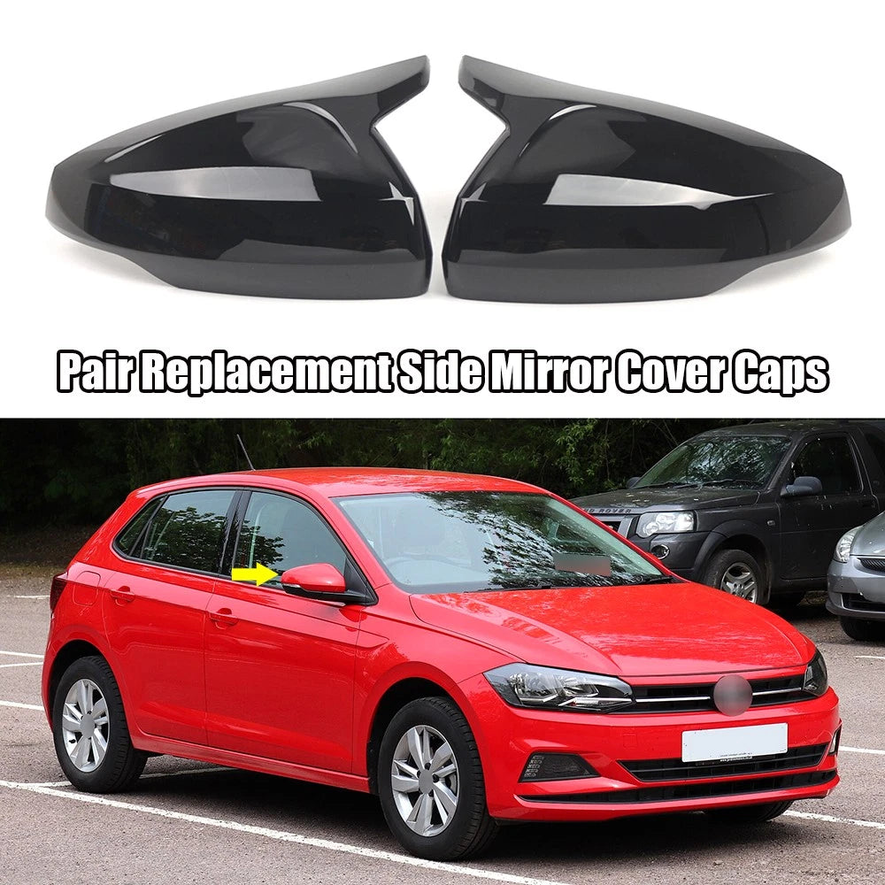 Gloss Black Side Wing Mirror Cover Caps for VW Polo MK6 (2018–2026)