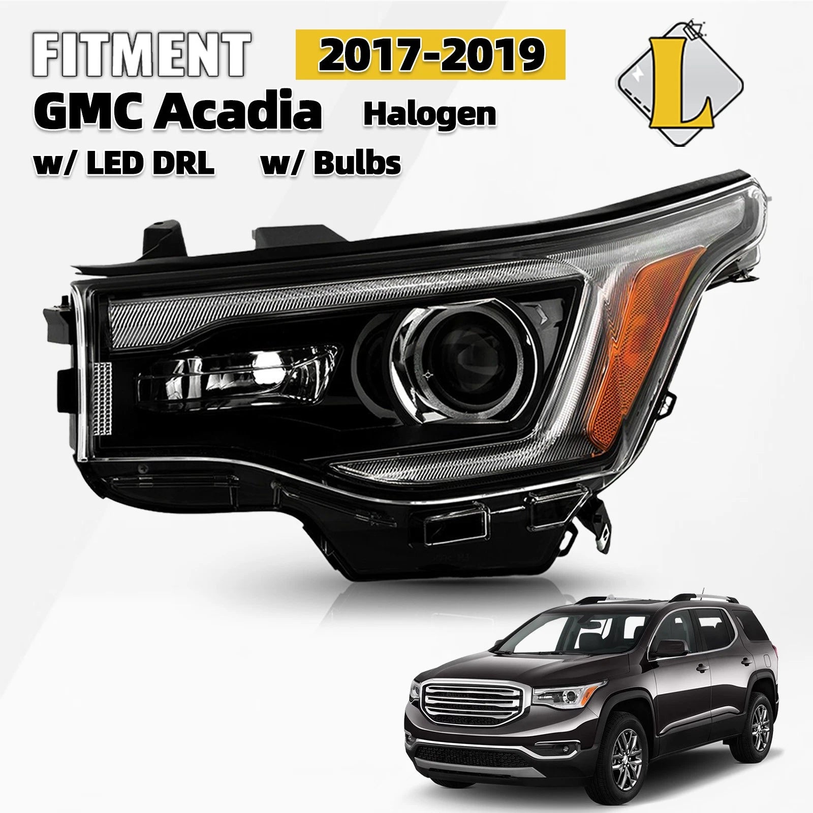 Halogen Headlight with Bulbs & LED DRL for GMC Acadia (2017–2019)