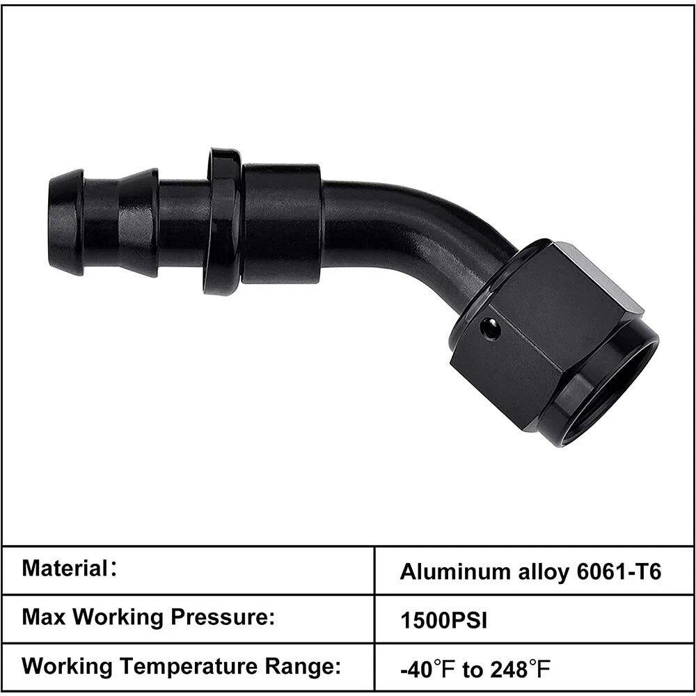 2-Pack AN8 45° Push-On Lock Hose Fitting for Rubber Fuel Line (2000-2000)