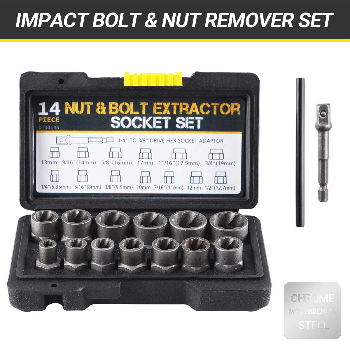 15pcs Impact Bolt Extractor Set for Stripped Nuts and Sockets
