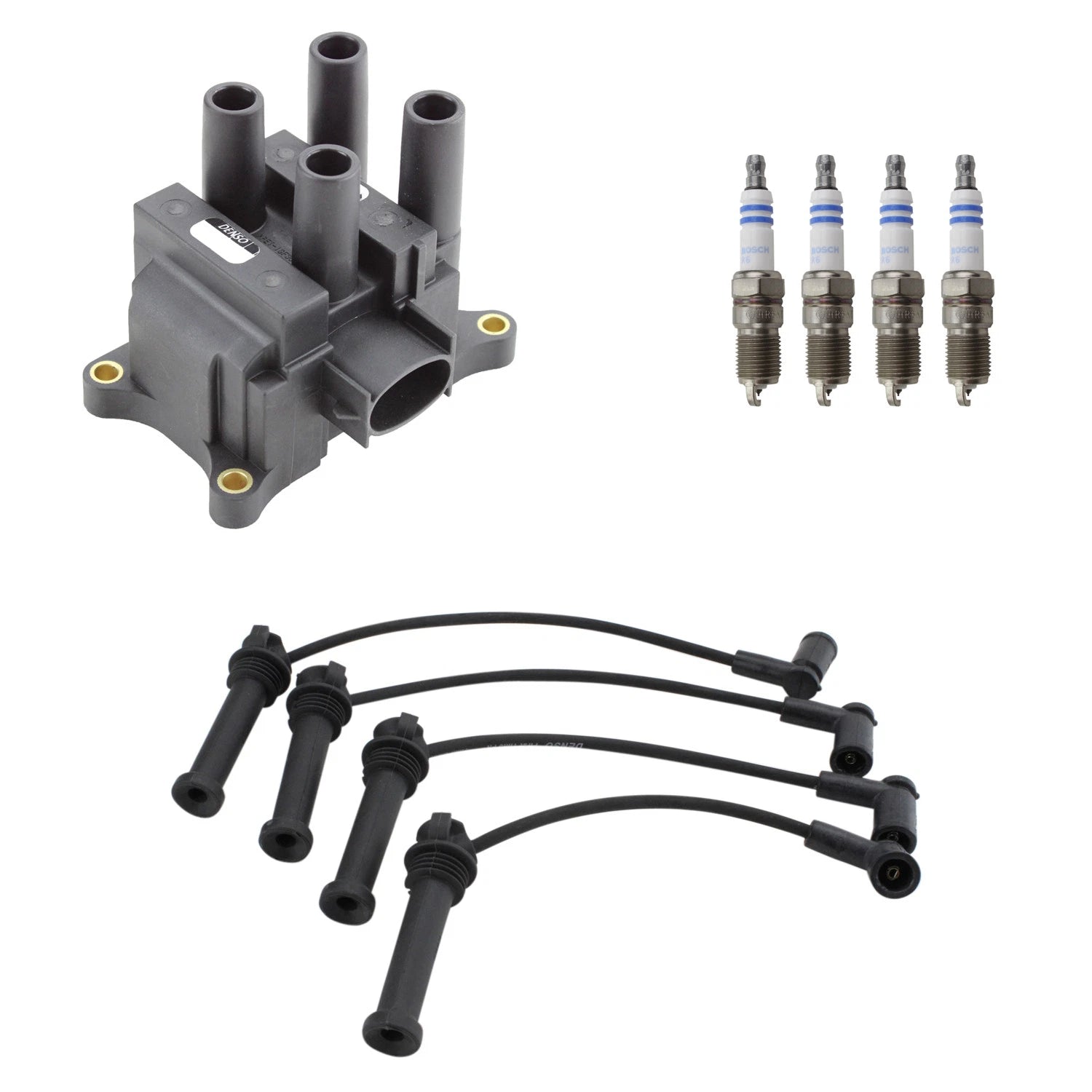 Set of 4 Denso Ignition Coil Wires & Bosch Iridium Spark Plugs for Ford Ranger (1998–2011)