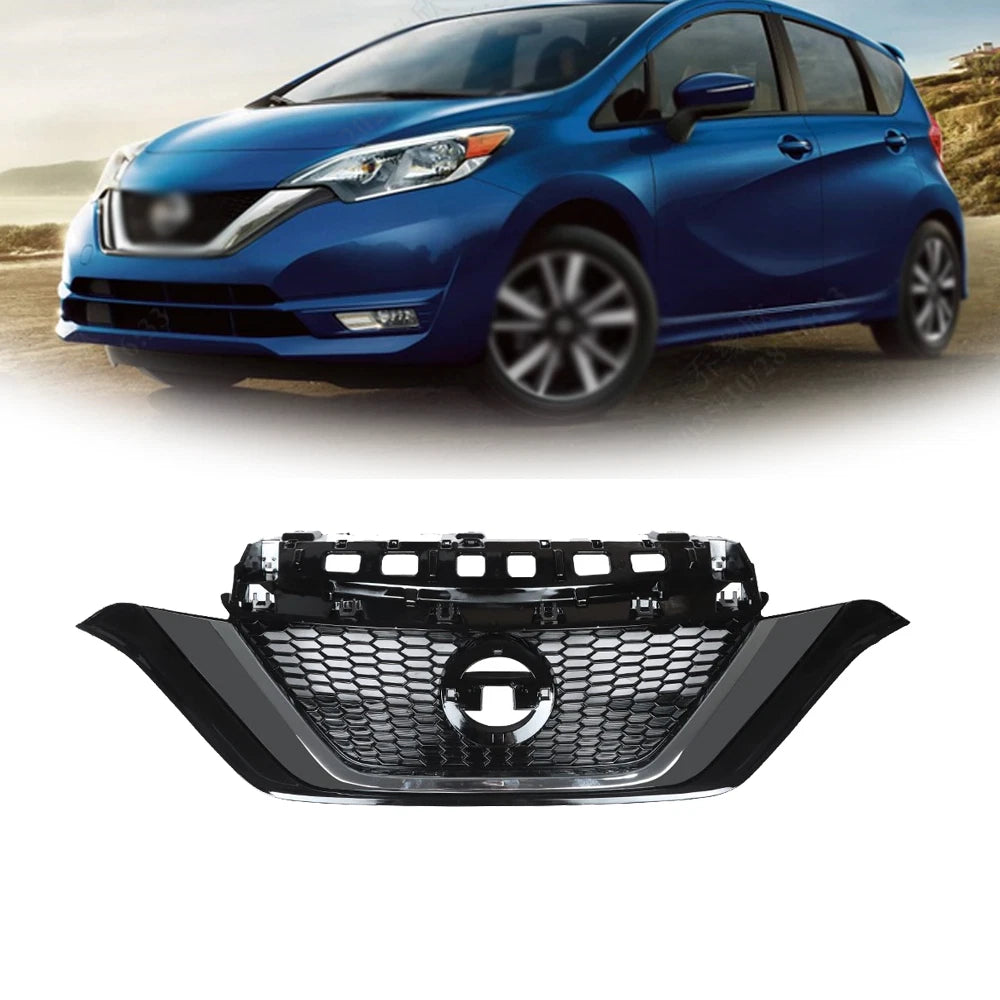 Front Bumper Upper Grille for Nissan Versa Note (2017–2019) Black Plastic