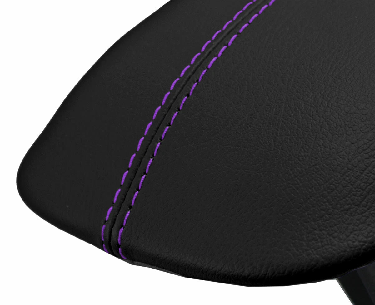Leather Console Lid Armrest Cover for Ford Mustang (2015–2020) Black Purple Stitch