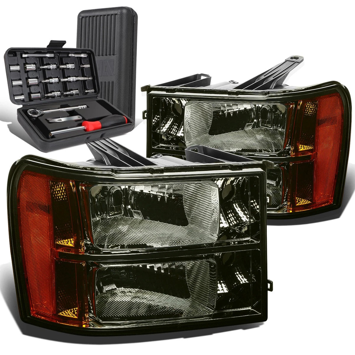 Pair of Smoked/Amber Signal Headlight Lamps for GMC Sierra 1500 (2007–2013)