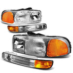 OE Style Chrome Amber Headlight Upper+Lower Lamp for GMC Sierra/Yukon (1999–2007)