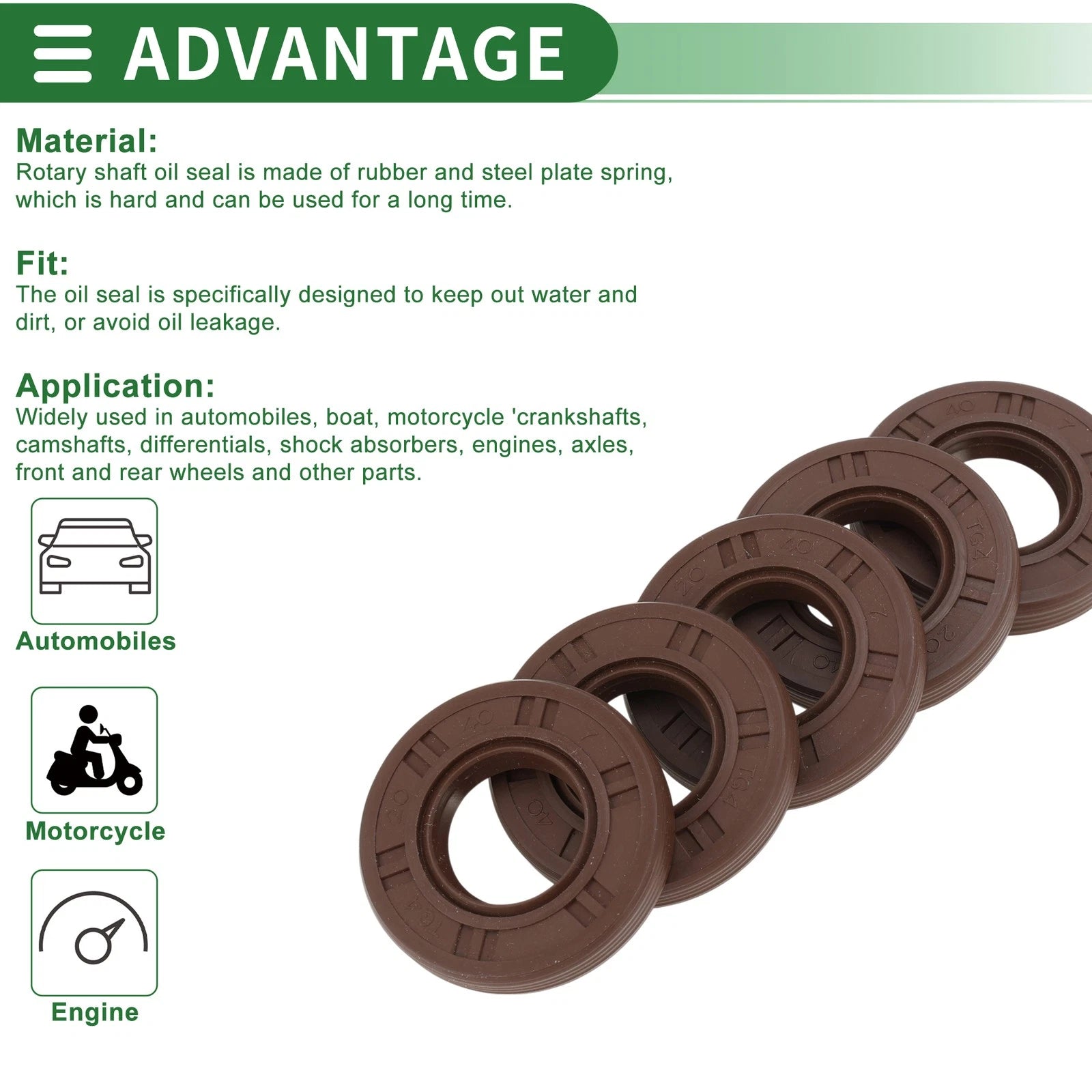 Set of 5 Oil Seal FKM Rubber 20x40x7mm for Automotive Applications