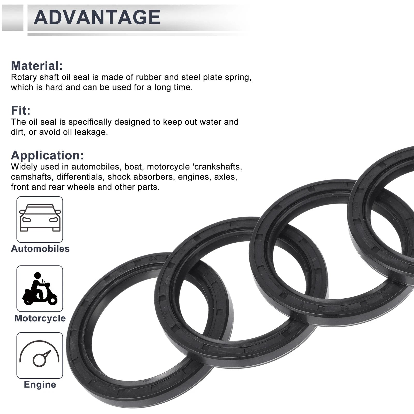Set of 5 Oil Seal Ring for Rotary Shaft 52x68x8mm NBR Rubber