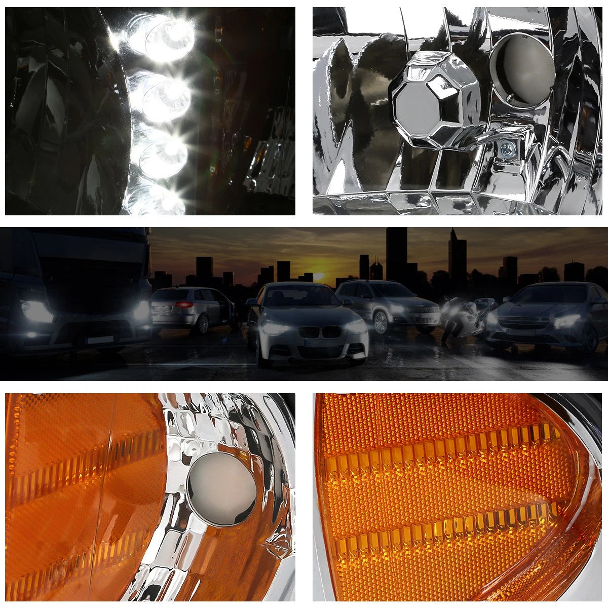 C-Shape LED DRL Sequential Turn Signal Projector Headlights for Silverado (2007–2014)