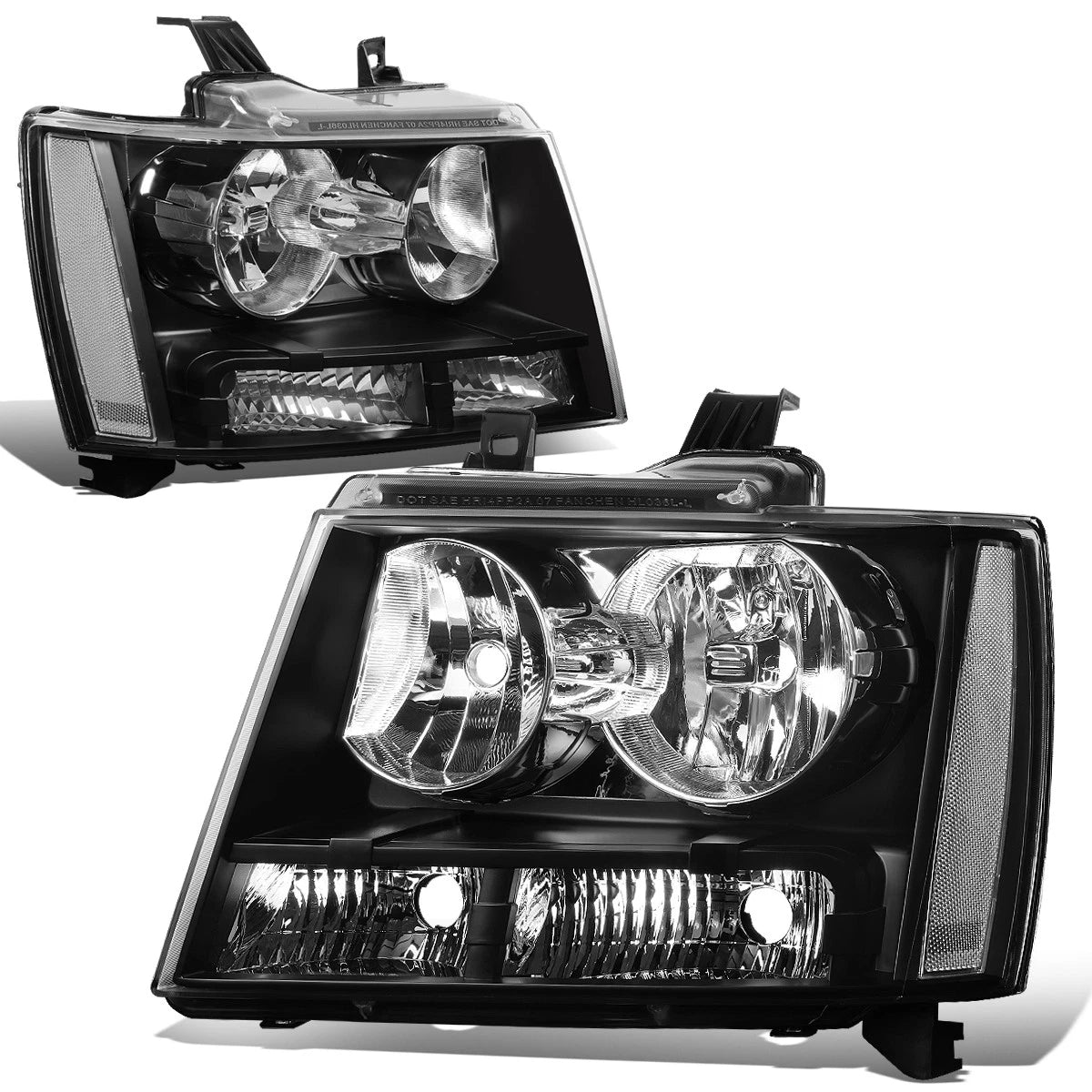 Pair of Headlight Lamps for Chevy Tahoe Suburban (2007–2014) - Black Housing Clear Corner