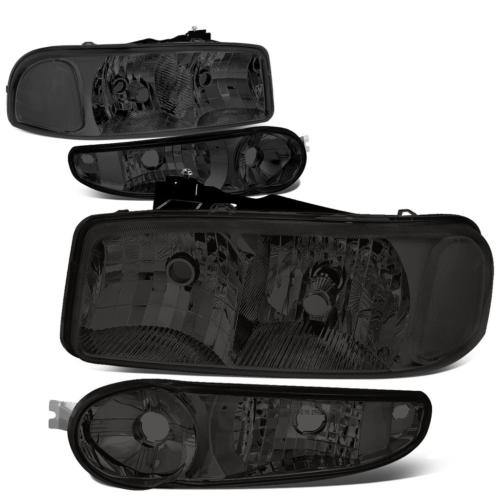 Pair of Smoked/Clear Side Headlights & Bumper Lamps for GMC Sierra/Yukon Denali (2001–2007)