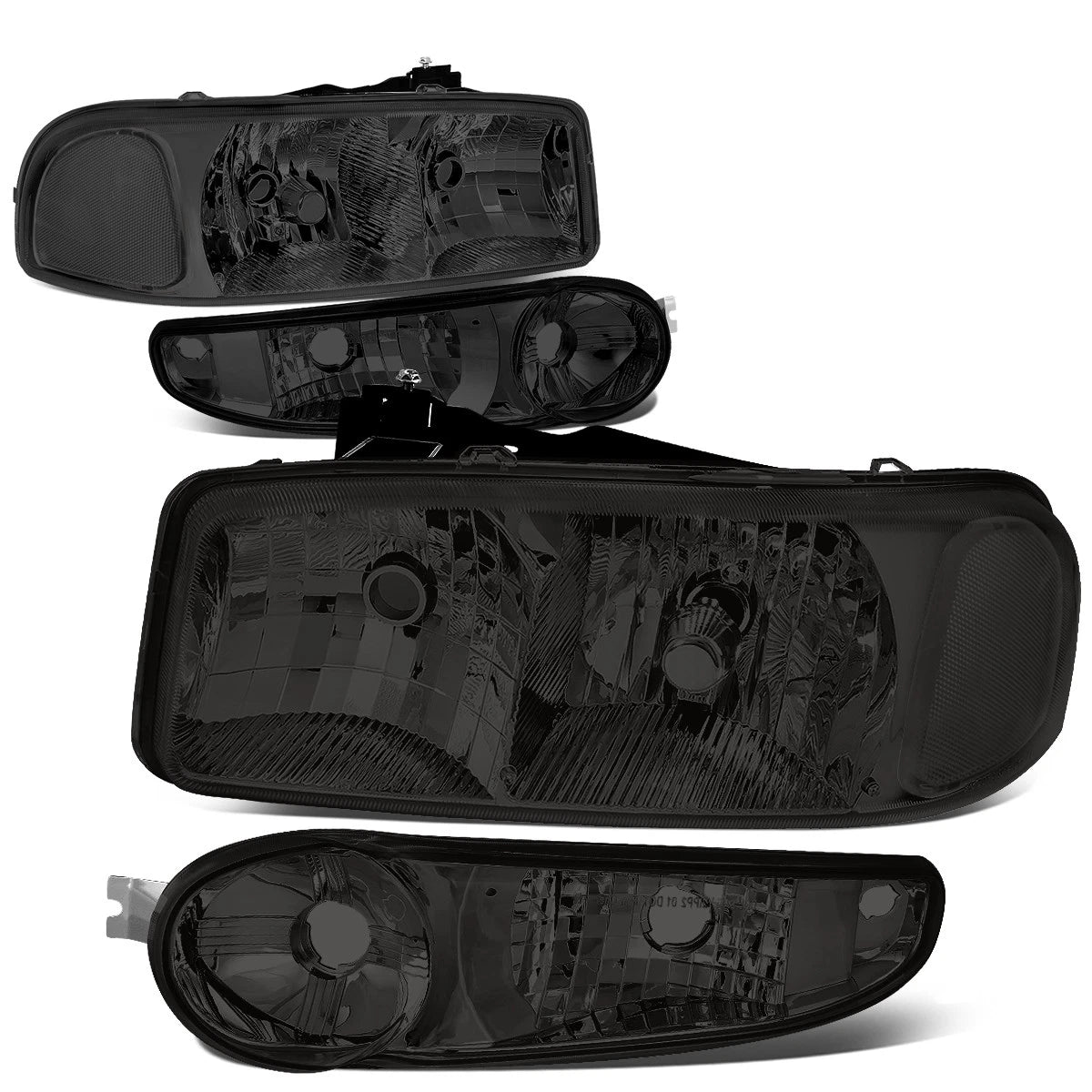 Pair of Smoked/Clear Side Headlights & Bumper Lamps for GMC Sierra/Yukon Denali (2001–2007)
