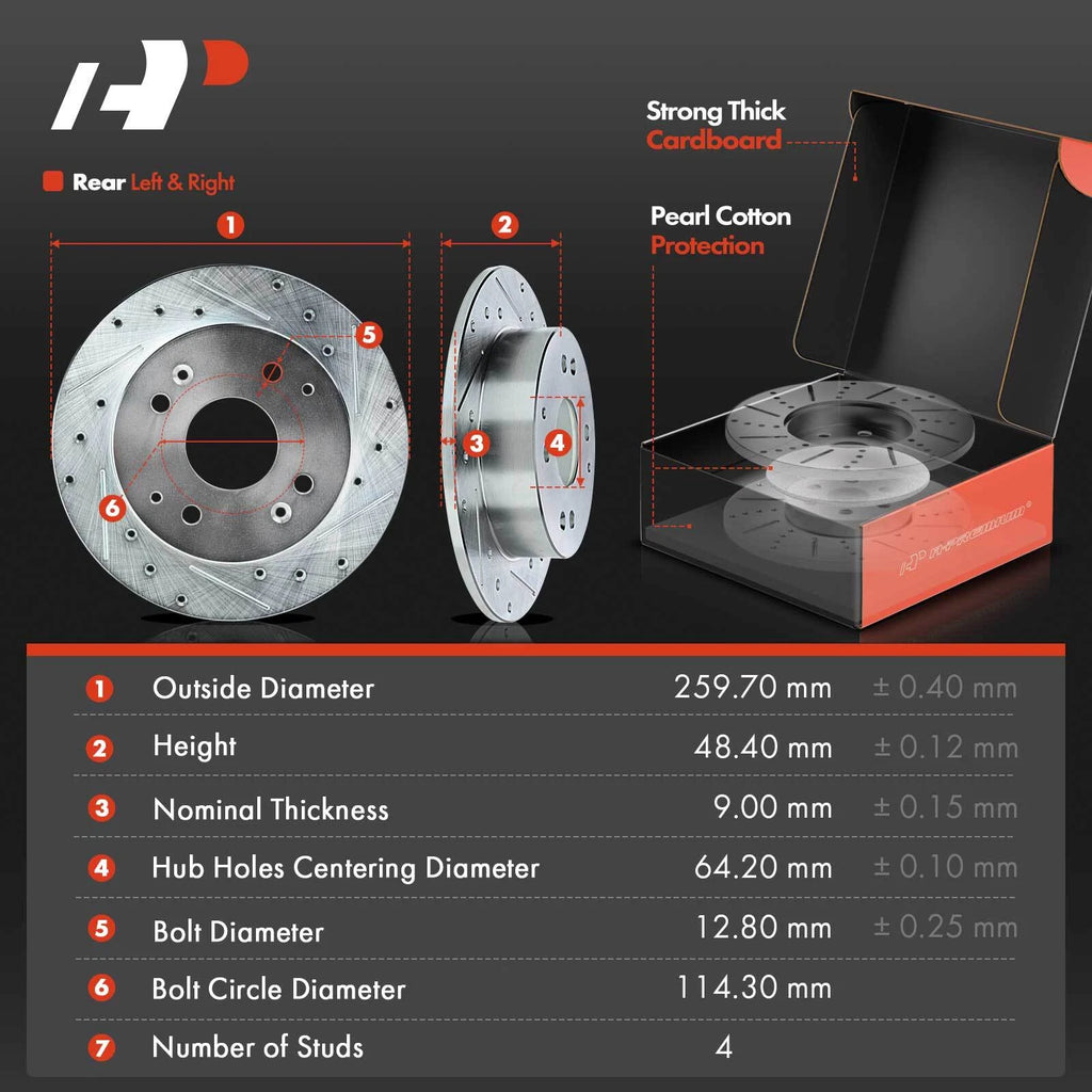 Rear Drilled Rotors & Brake Pads + Wheel Hubs & Bearings for Honda Accord