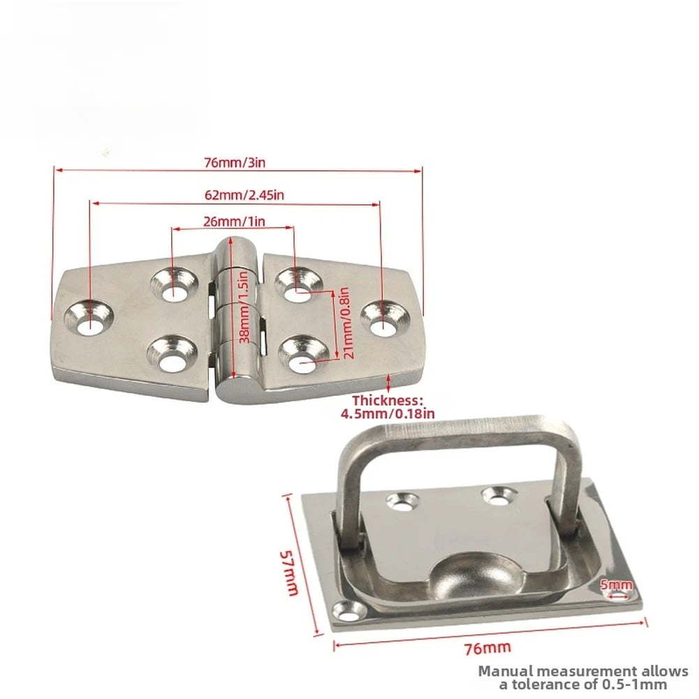 2X Boat Interior Hinges Kit 316 SS for (7.6x3.8cm, 7.6x2.6cm)