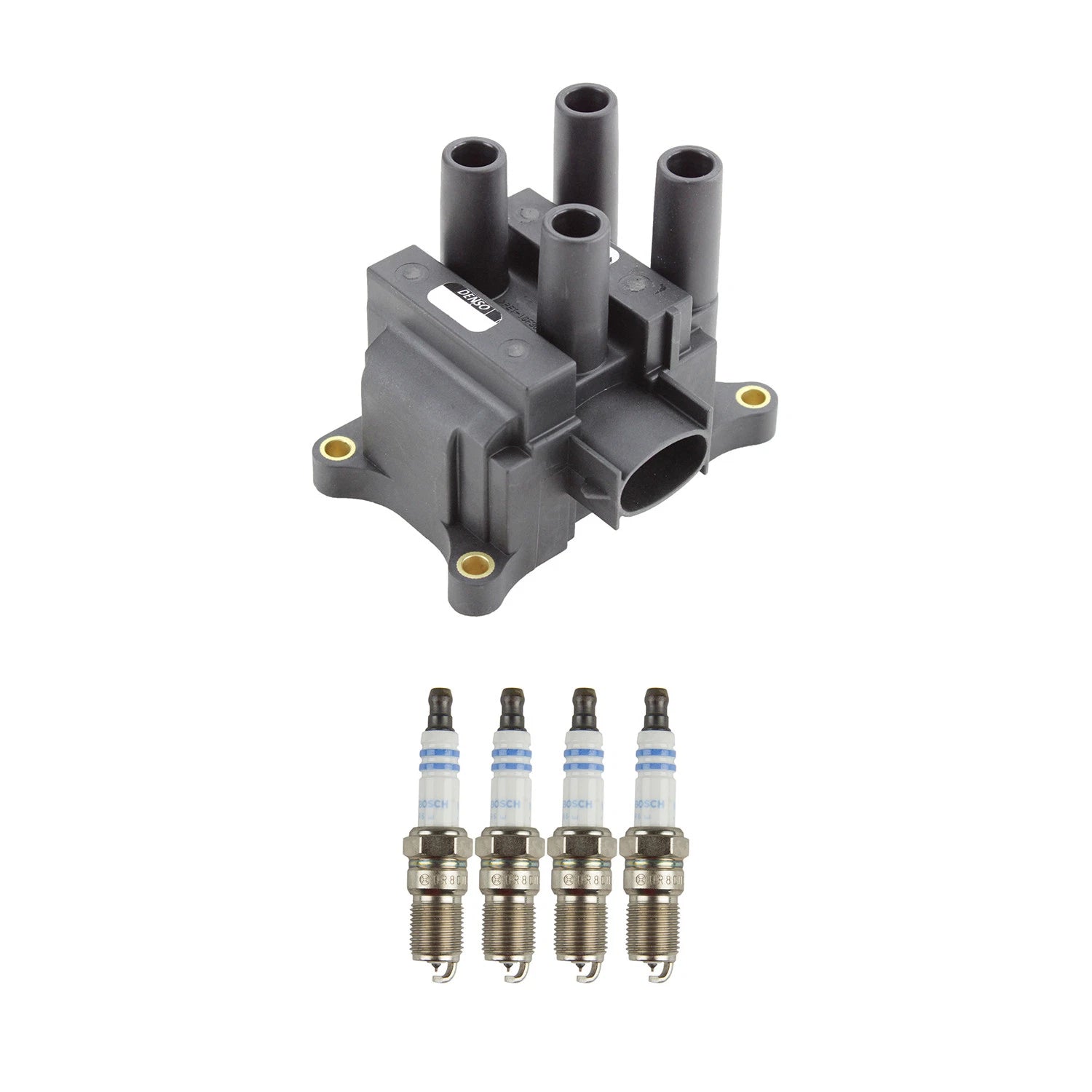 Denso Ignition Coil & Bosch Double Iridium Spark Plug Kit for Mazda B2300 (1994–2006)