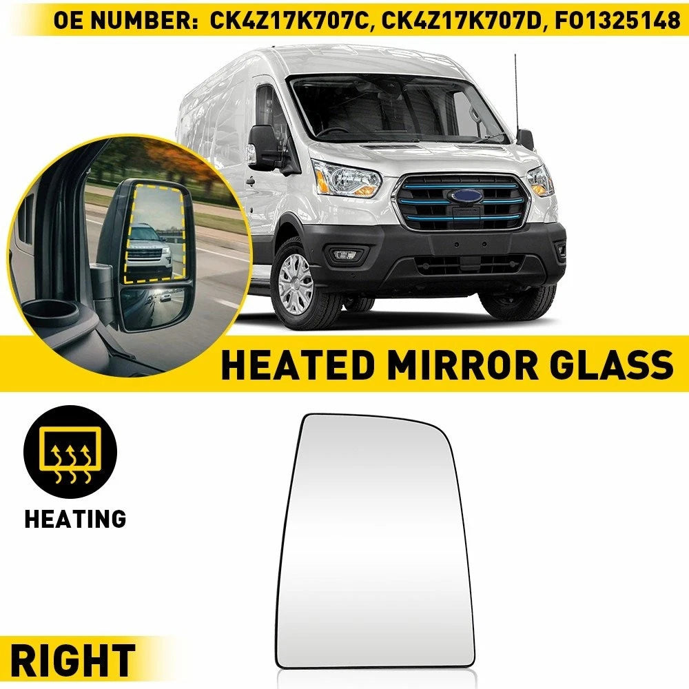 Mirror Glass Upper Right Side for Ford Transit Van 150 250 350 (2015–2022)