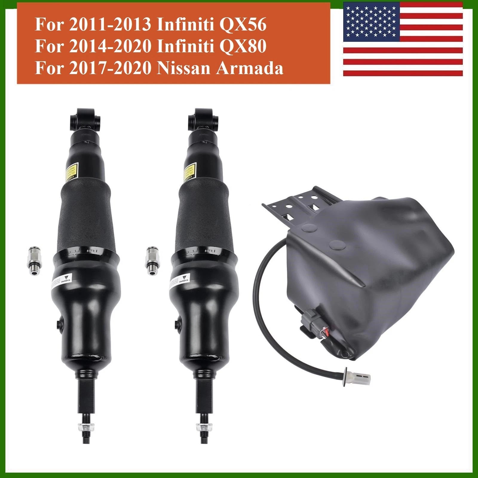 2X Rear Shock Absorber + Air Suspension Compressor for Infiniti QX80 (2014–2020)