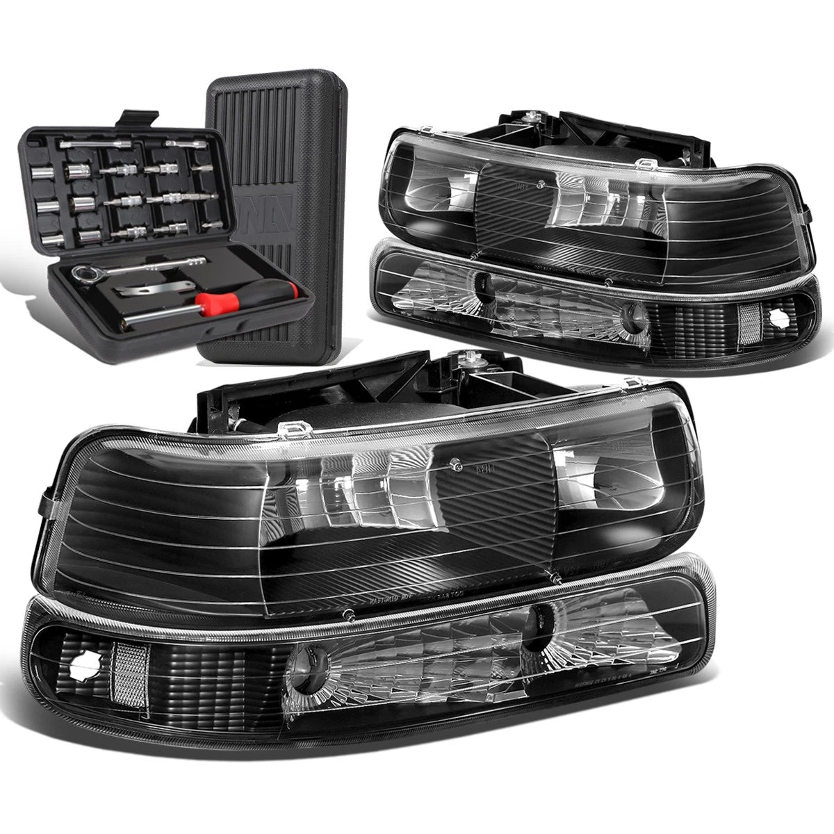 Set of 2 Black/Clear Side Headlight Bumper Lamps for Chevy Silverado (1999–2002)