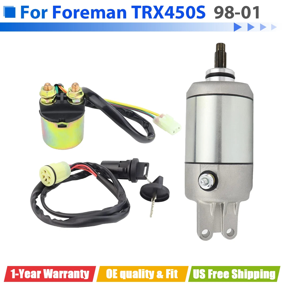 Starter for Honda TRX450S FourTrax Foreman S (1998–2001) with Relay & Key Switch