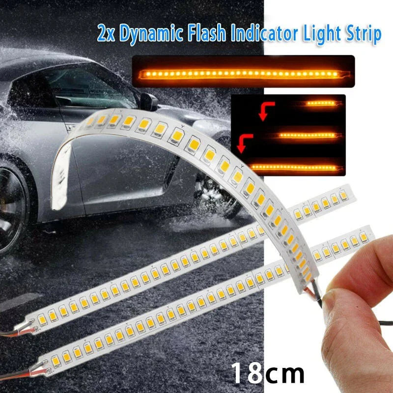 2x Dynamic LED Car Side Mirror Turn Signal Light Strip 18cm for All Cars