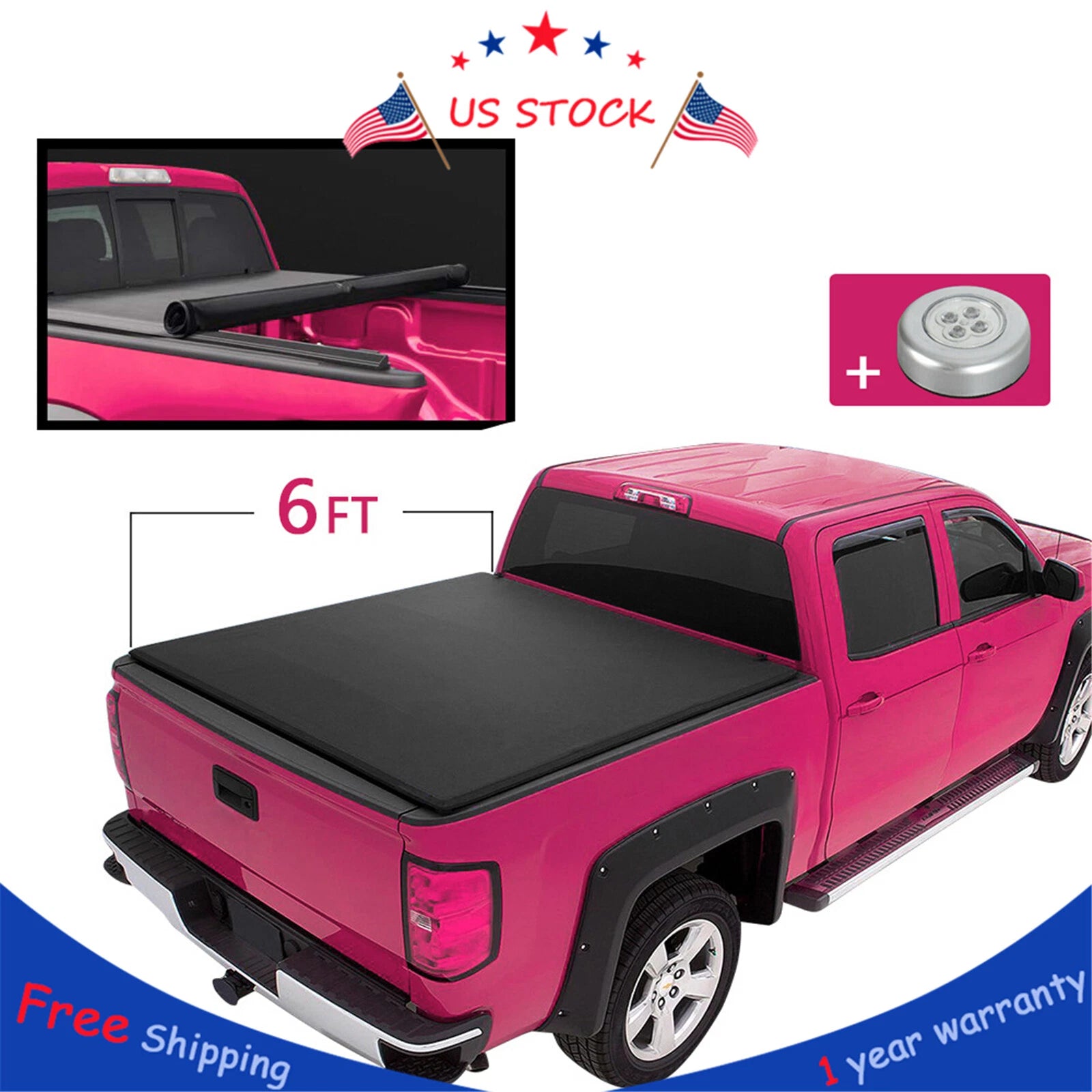 6 ft Soft Vinyl Roll-Up Tonneau Cover for Toyota Pickup Tacoma (1989–2004)
