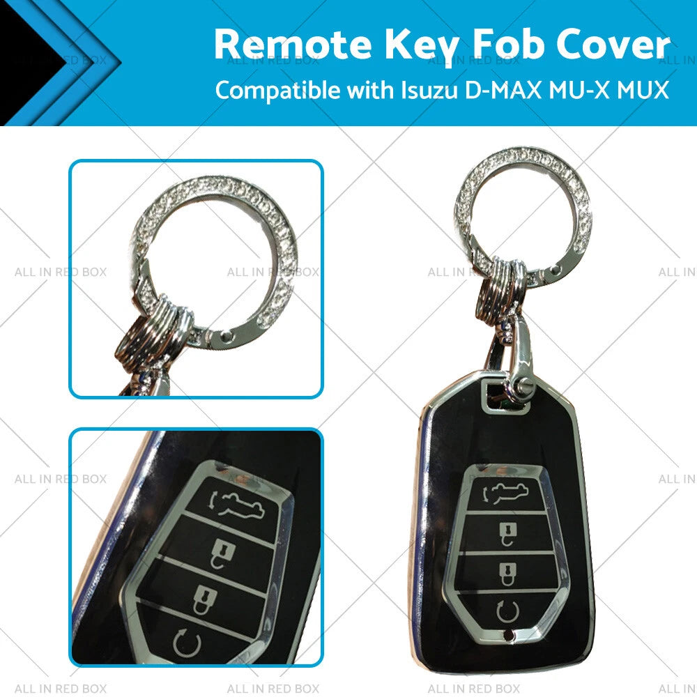 TPU Key Fob Cover for Isuzu D-MAX MU-X MUX (2012–2023) 4 Button Black