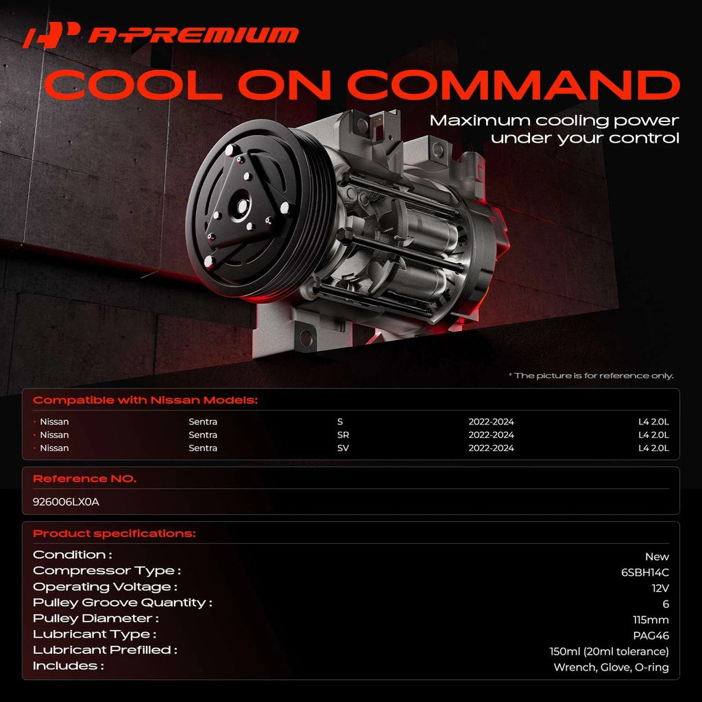 AC Compressor with Clutch for Nissan Frontier (2022–2025) 6-Groove Pulley