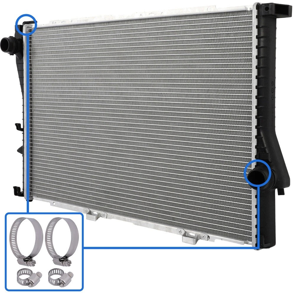Radiator for BMW 525i, 528i (2001–2005) with Universal Hose Clamps