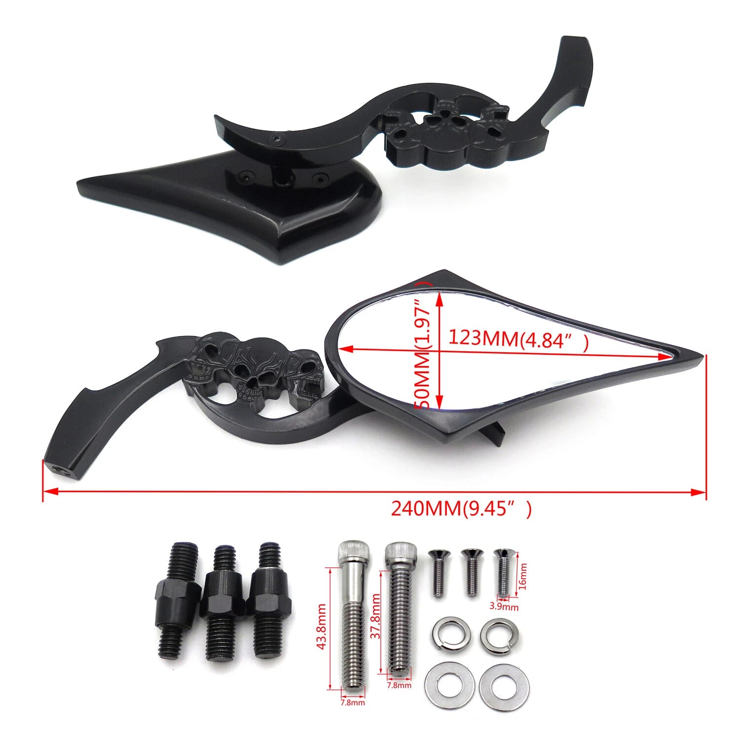 Black Billet Skull Blade Mirror for Harley Electra Glide (2000–2023)
