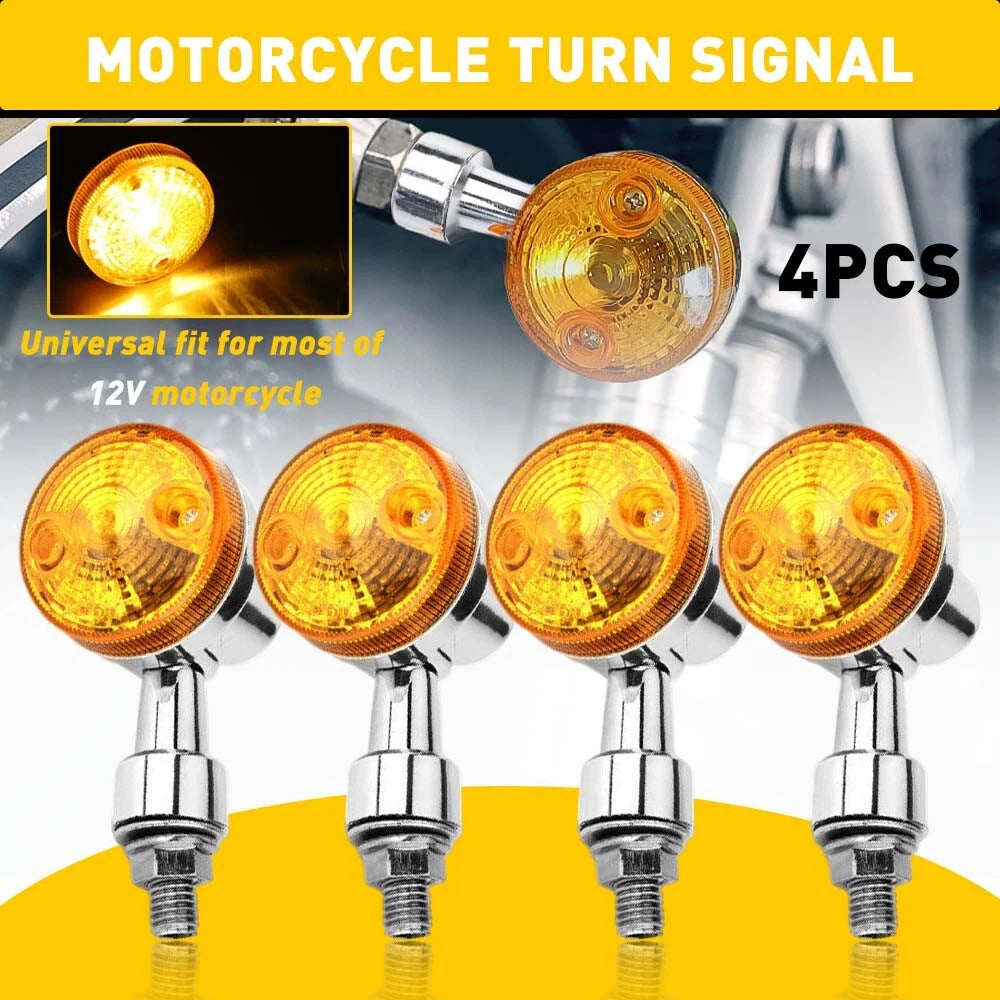 Set of 4 Chrome Amber Turn Signals for Yamaha Kawasaki Honda