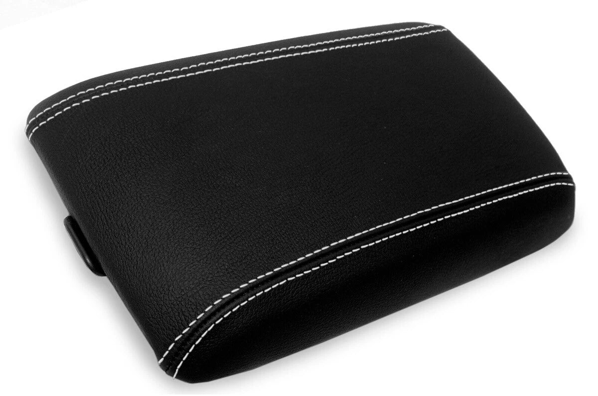 Leather Console Lid Armrest Cover for Pontiac GTO (2004–2006) Black White Stitch