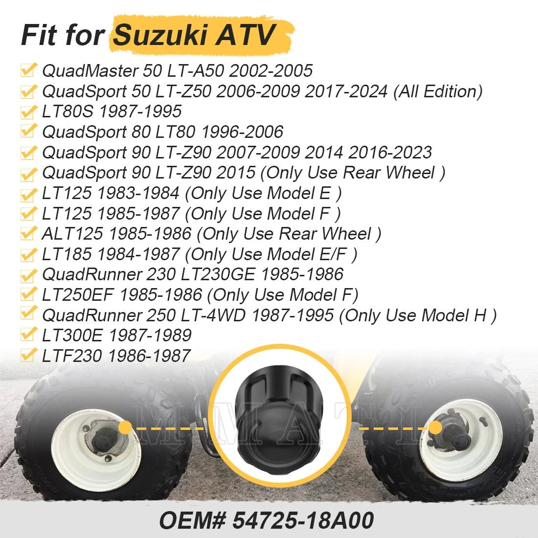 Set of 4 Wheel Center Hub Caps for Suzuki Quadrunner 250 (1985–1995)