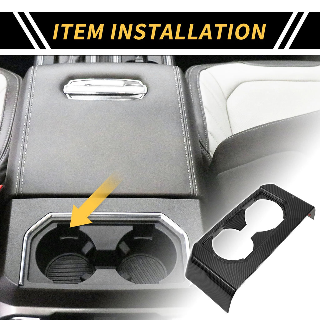 Armrest Box Rear Cup Holder Cover Trim for Ford F-150 (2015–2020) Carbon Fiber Black