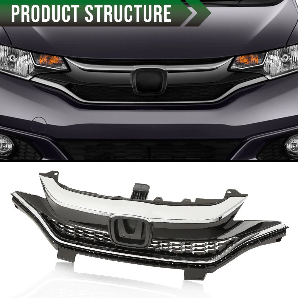Front Bumper Upper Honeycomb Grille with Chrome Trim for Honda Fit (2018–2020)