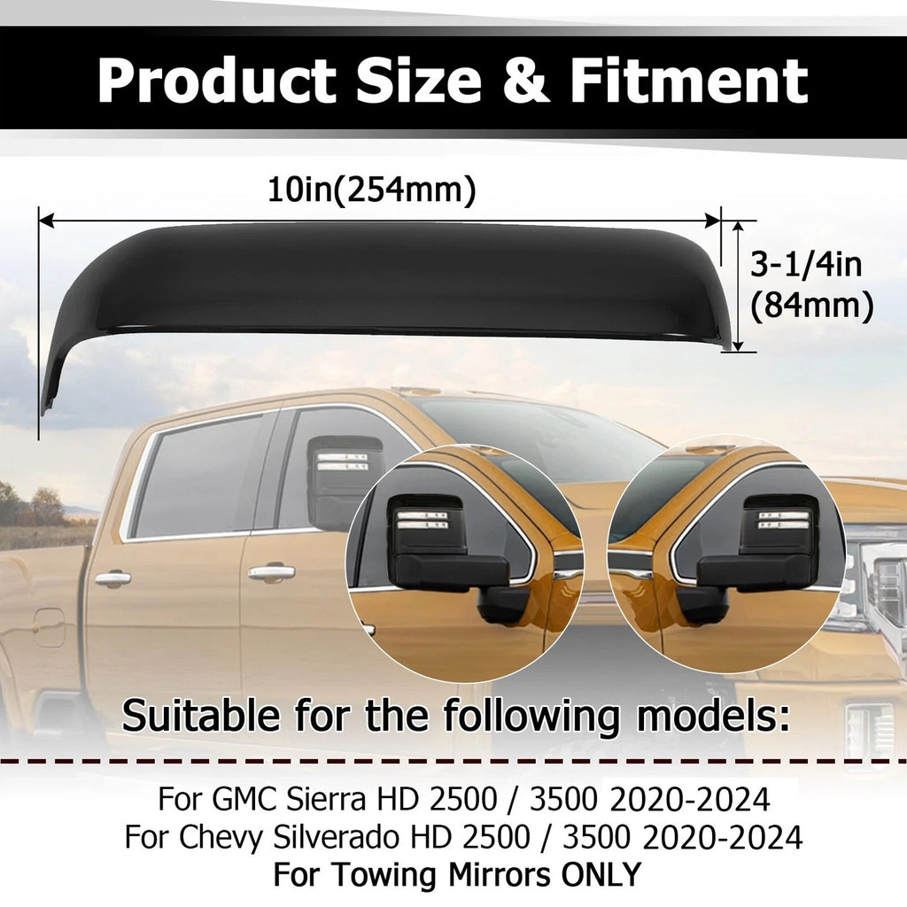 Set of 2 Top & Side Mirror Cover Caps for Chevy Silverado GMC Sierra HD (2020–2024)