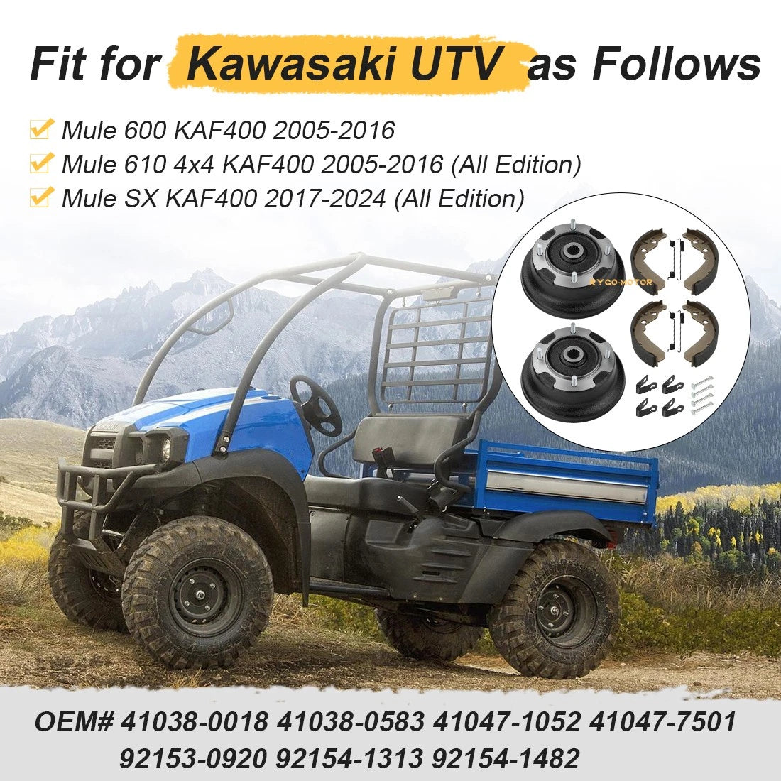 2X Rear Brake Drums & Shoes Kit for Kawasaki KAF400 Mule 600 610 (2005–2016)