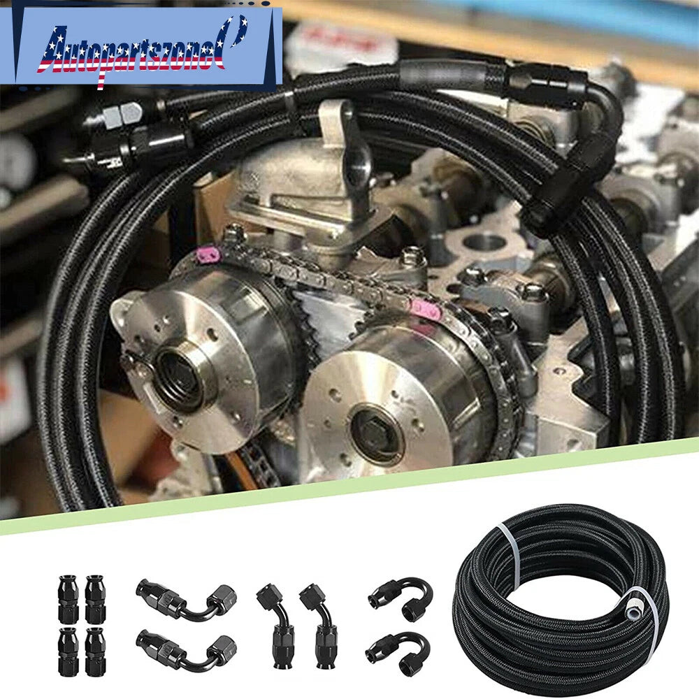 20FT Black 8AN Nylon Braided E85 PTFE Fuel Line Hose Kit with 10 Fittings