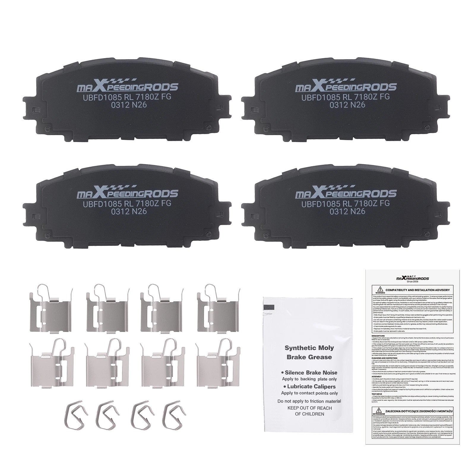 Front Ceramic Brake Pads Kit for Toyota Prius (2010–2022), Yaris (2007–2018), Corolla (2020)