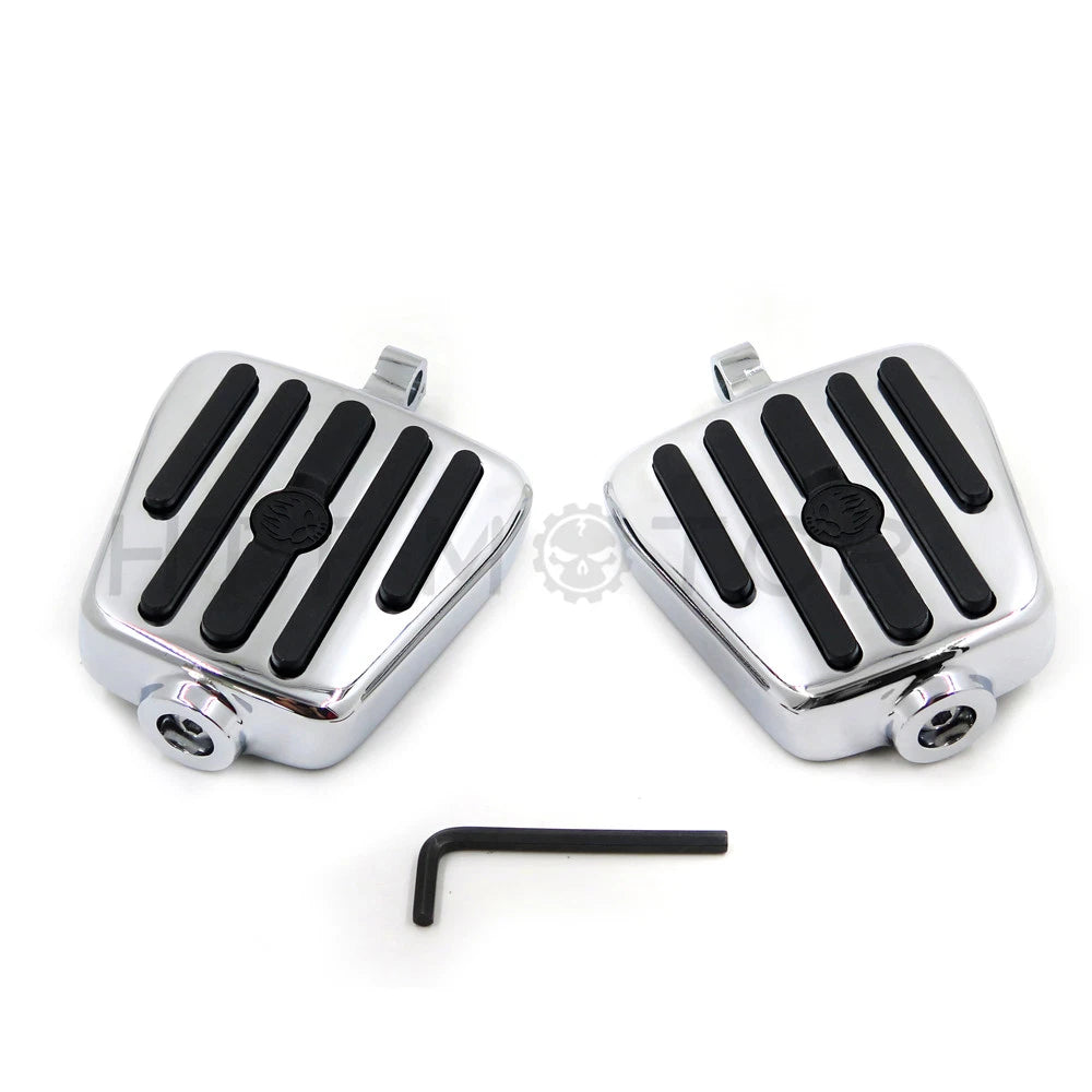 Flame Fire Skull Foot Pegs for Harley (1984–2016) w/ Foot Peg Support Chrome