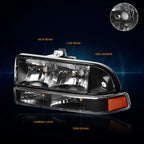 Black Housing Headlight & Amber Corner Lamps for Chevy S10/Blazer (1998–2004)